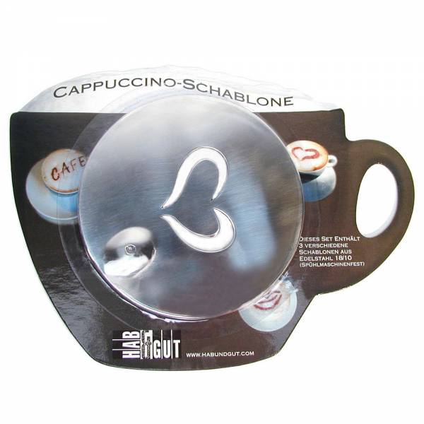Cappuccino-Schablonen aus Edelstahl, 3 Stück, (CAFE, Kuss und Herz), 11 cm Durchmesser