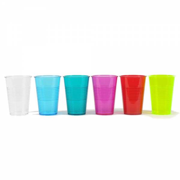 Bunte Trinkbecher aus stabilem Kunststoff in Glas-Optik 21 cl, 4er Set Mehrweg Plastikbecher